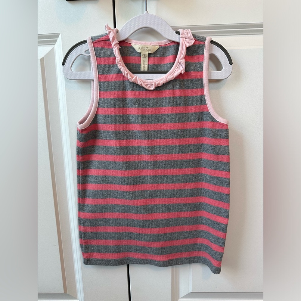 Matilda Jane Travel Log Striped Ruffle Ribbed Tank (Size 8)